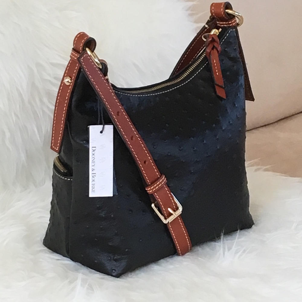 Dooney Bourke Black Ostrich Crossbody Shoulder Bag - Picture 4 of 6